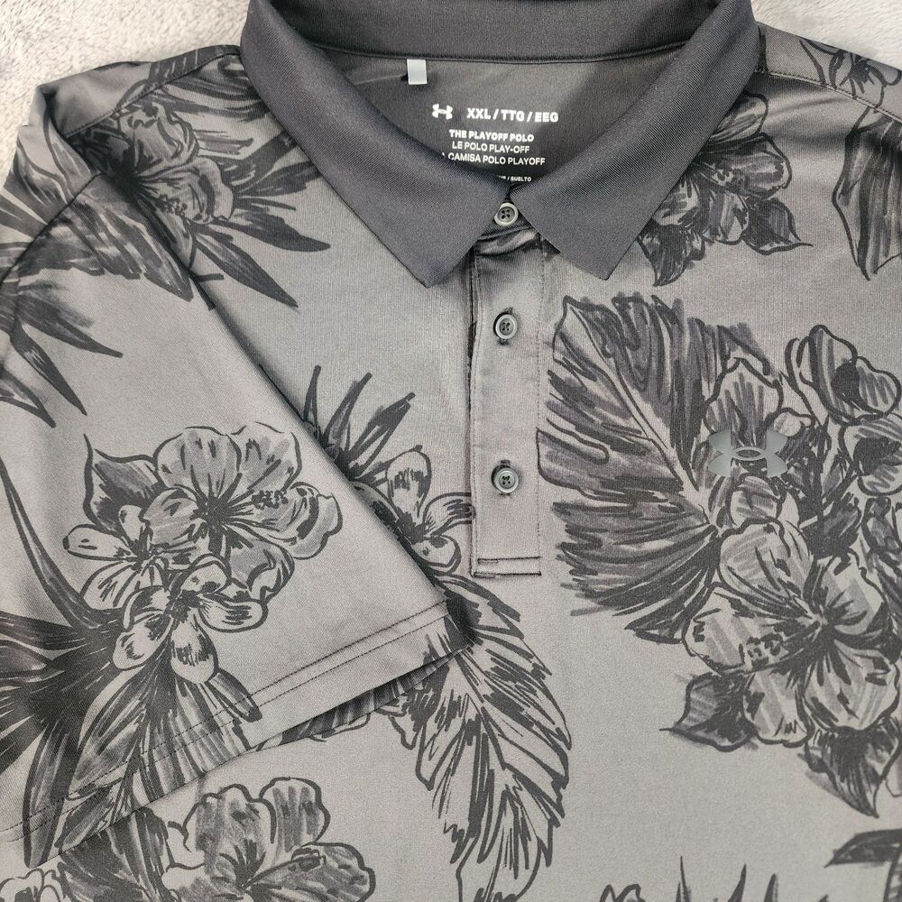 Under Armour Men's XXL Playoff Black Floral AOP Stretch Golf Performance Polo